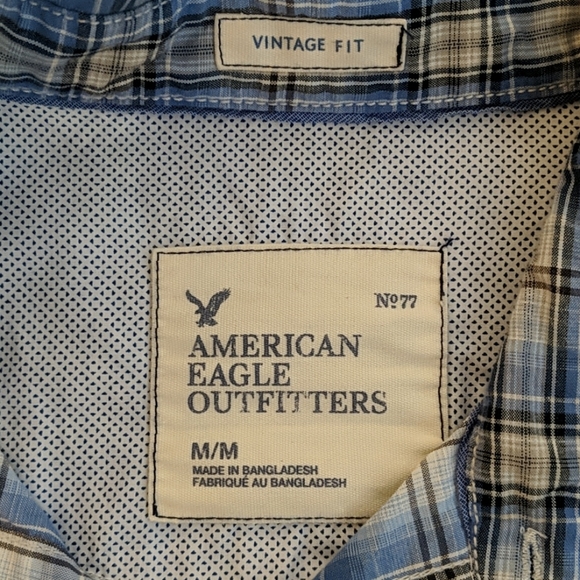 AEO Blue/White/Beige Snap Button Down Shirt - Picture 5 of 6